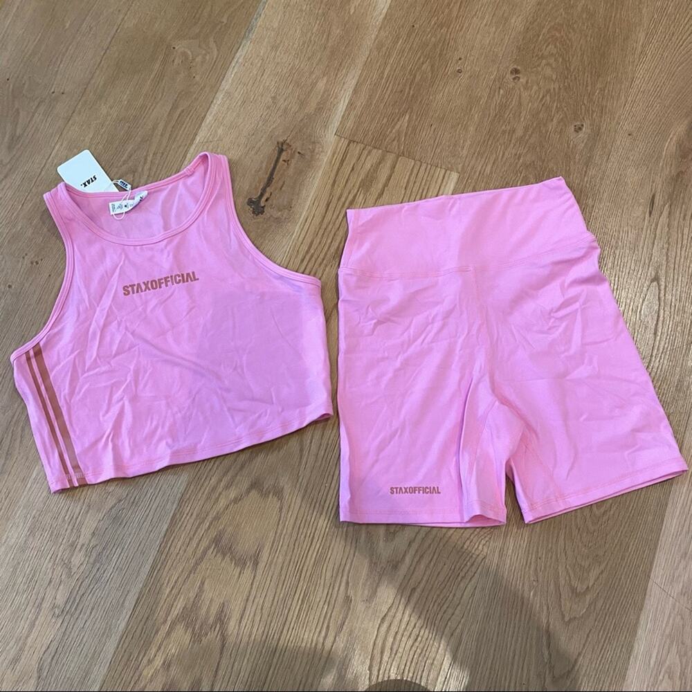 Stax Official Cropped Tank and Bike Shorts in Pink